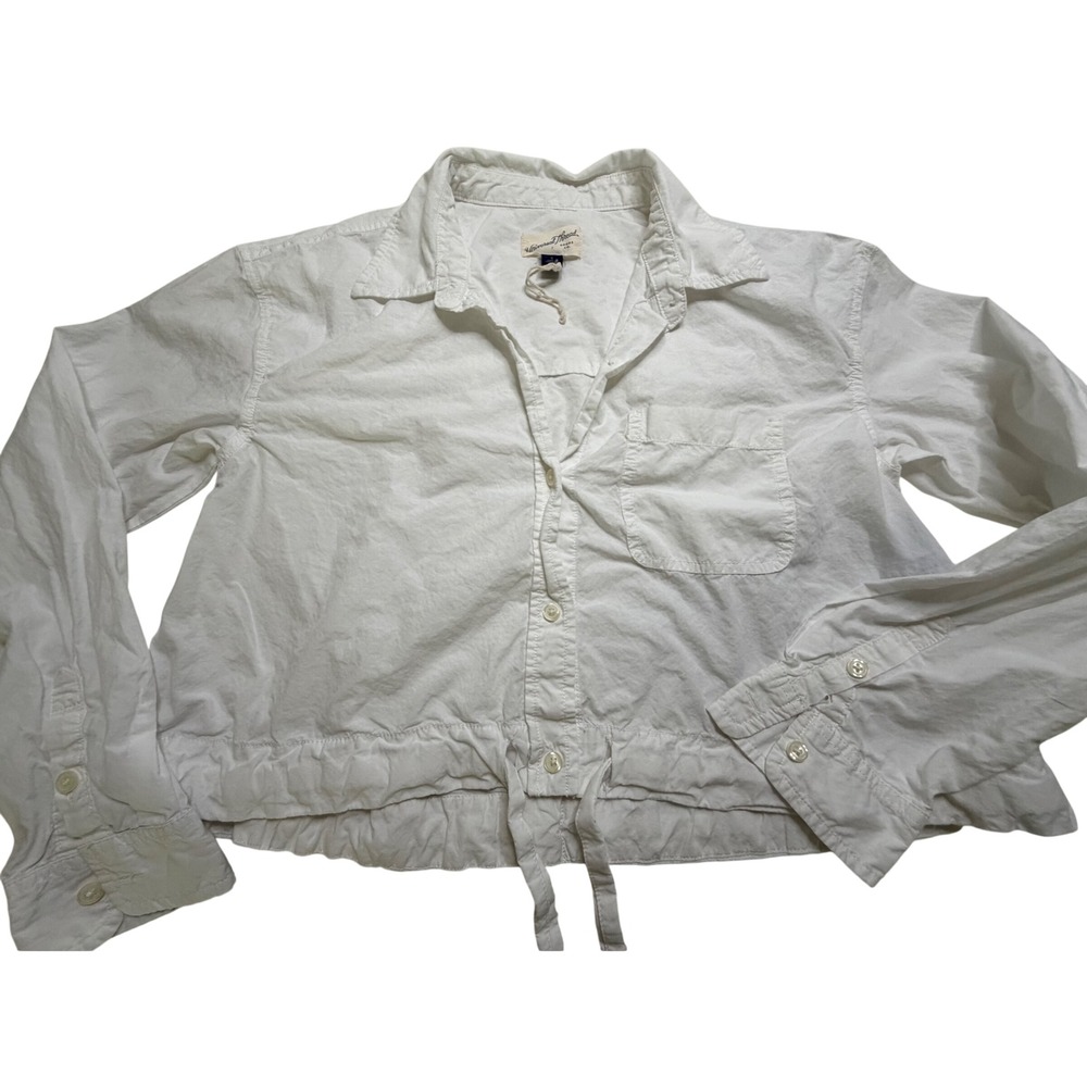Universal Thread Womens White Cropped Button Down Drawstring Shirt Small